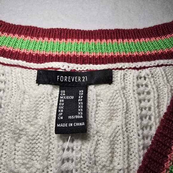 Forever 21 Women's Preppy Academia Varsity Cable Knit V-Neck Sweater Vest XS - Picture 2 of 6